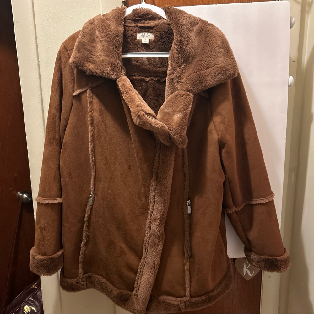 Style & Co. Brown Teddy Jacket with Plush Trim